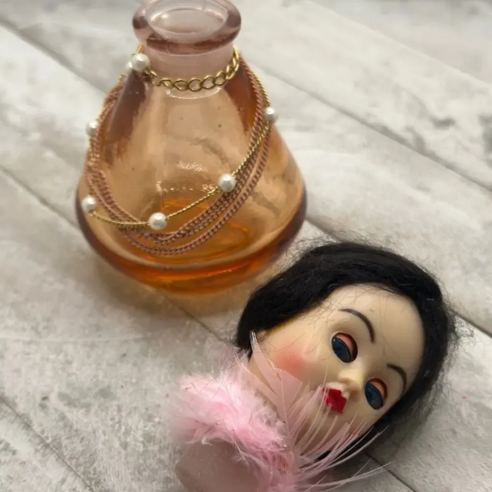 Upcycled Vintage Perfume Bottle Doll Head | Altered Art Cute Boudoir Decor - Picture 3 of 11